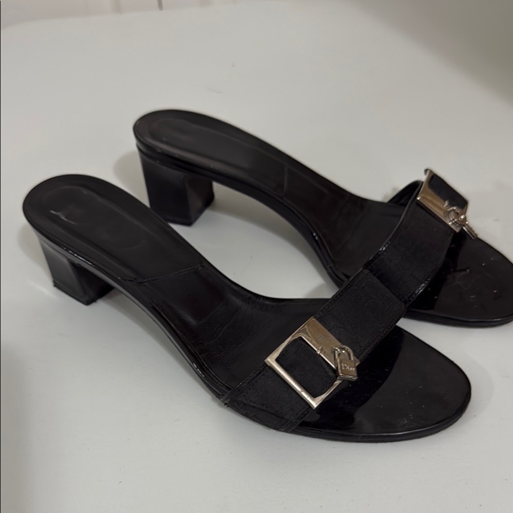 Dior Black Mules with Silver Buckle and lock